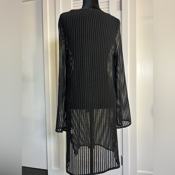 EUC Black Long Sleeve Beach Swim Suit Crochet Knit Sheer Cover-Up Dress Size Med - Picture 6 of 7
